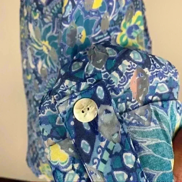 Ruby rd Womens top size 12 multicolored button down sheer - Picture 6 of 11